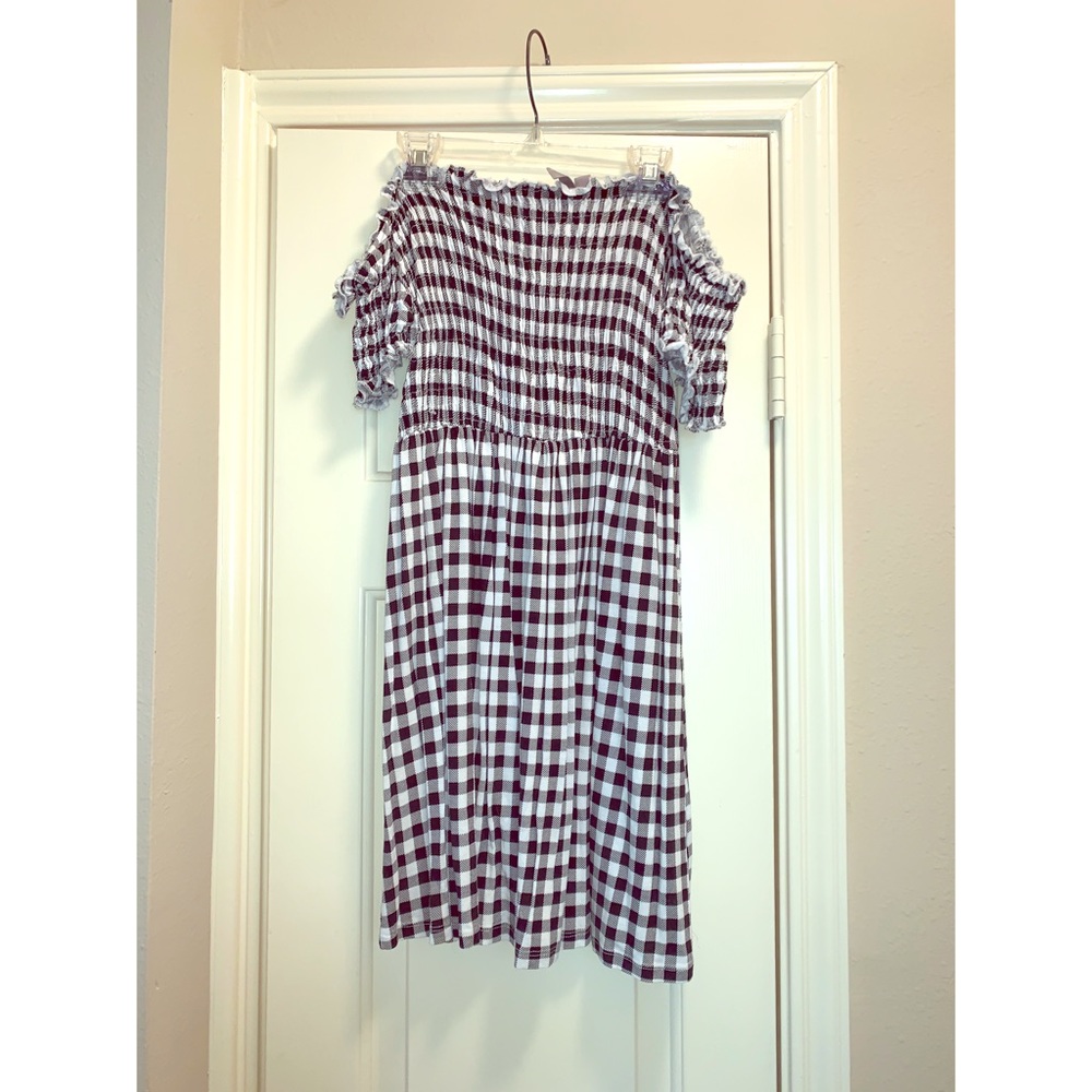 ASOS Checkered / Gingham Off the Shoulder Dress